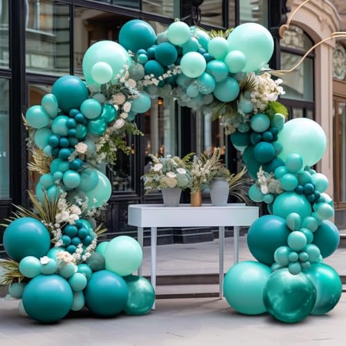 Image of Teal Blue Balloons Double Stuffed Mint Blue Balloon Garland Arch Kit Metallic Peacock Balloons Different Sizes for Birthday Baby Shower Winter Bridal Prom Party Decorations