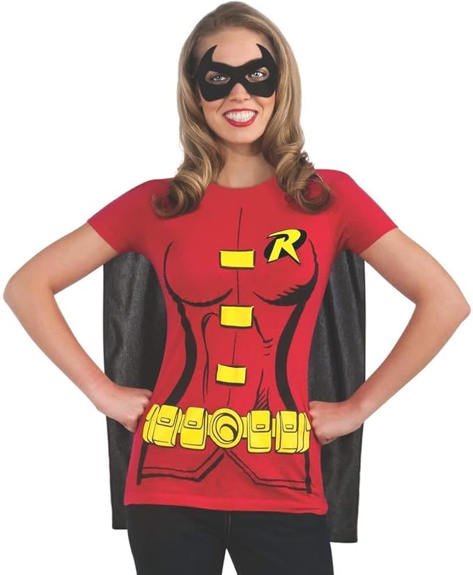 Rubies DC Comics Women Robin T-Shirt With Cape And Eye Mask