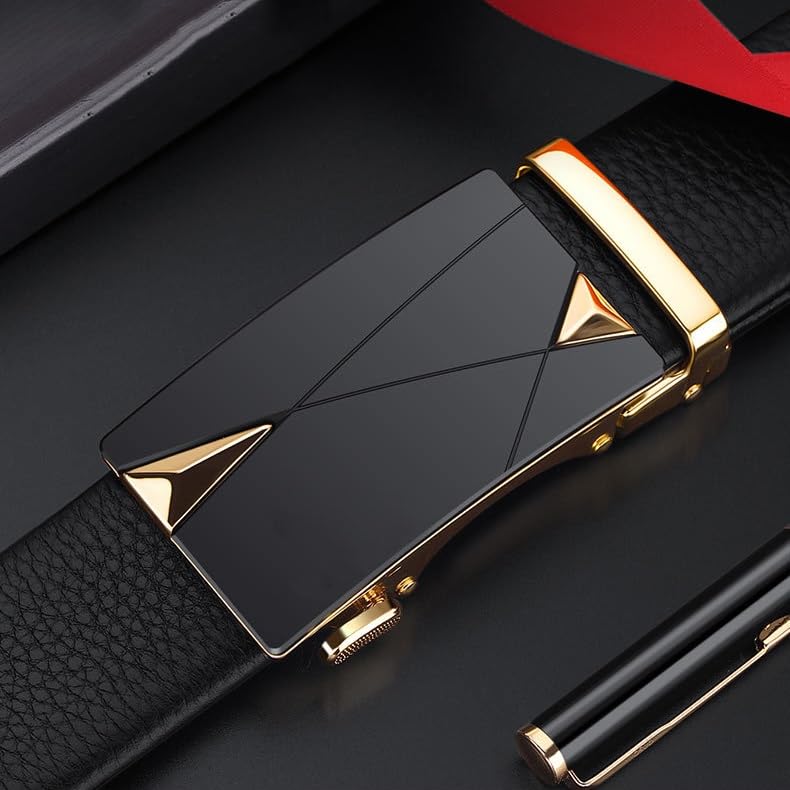 Men's Automatic Buckle Cowhide Belt Men's Business Men's Belt(130cm)3