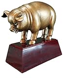 Decade Awards Sculpted Gold Pig Trophy, Small - BBQ Smoke Off Competition Award - 4 Inch Tall - Engraved Plate on Request