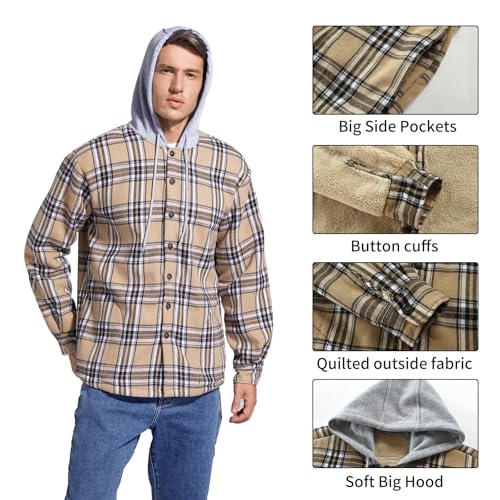 Image of Men's Cotton Plaid Shirt Jacket Fleece Flannel Sherpa Button Down