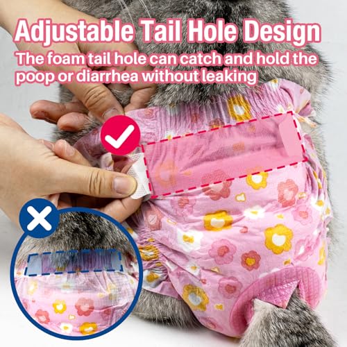 Image of Pet Soft Disposable Cat Diapers - Diaper for Female & Male Cats, Puppy Doggie Diapers for Female Dogs with Adjustable Foam Tail Hole, Medium (24Pcs, PK Flowers)