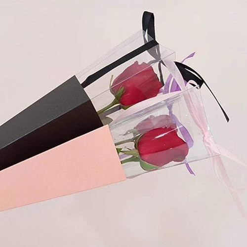 Miniatura 8 de PRETYZOOM Caja de regalo de flores de rosas individuales, 10 unidades, cono, ramo de flores, papel de embalaje, bolsa de embalaje de rosas, soporte