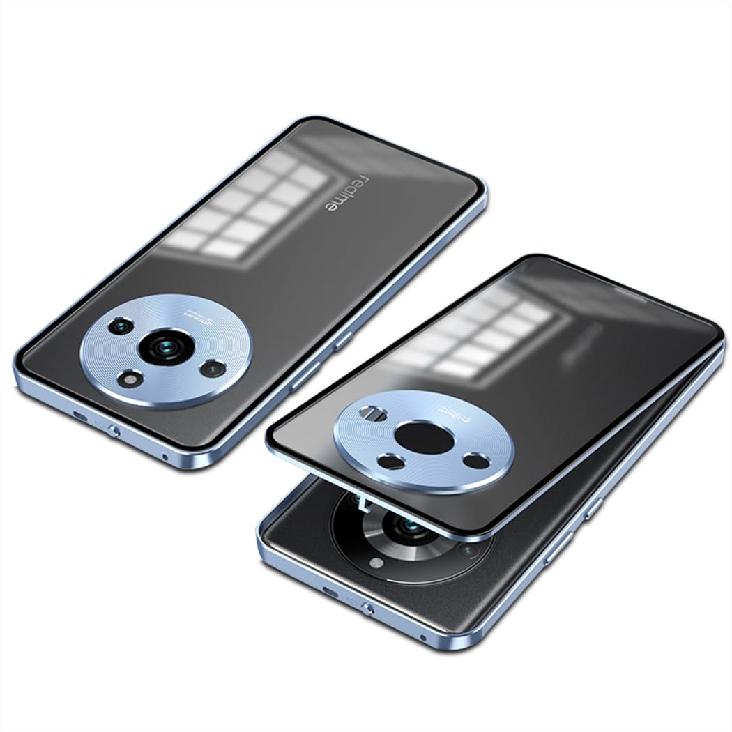 QUIETIP Case Compatible with Realme 11 Pro / 11 Pro+ Plus 5G,Metal Frame + PC Frosted Surface Back cover with Shockproof Camera Protection,Blue