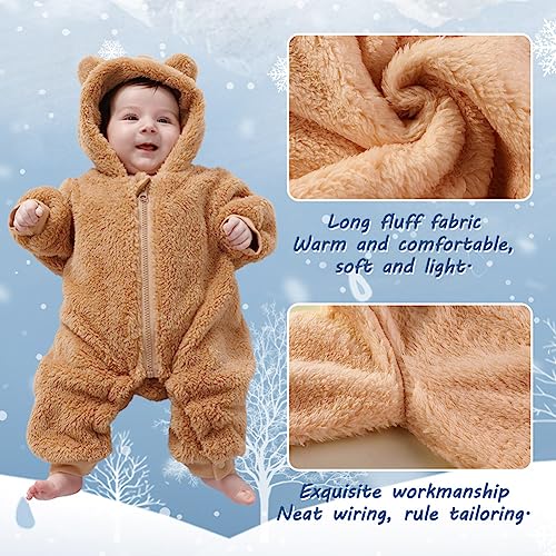 Newborn Baby Bear Outfit Suit Girls Boys Fleece Jumpsuit Romper Hooded Winter Snowsuit Clothes3