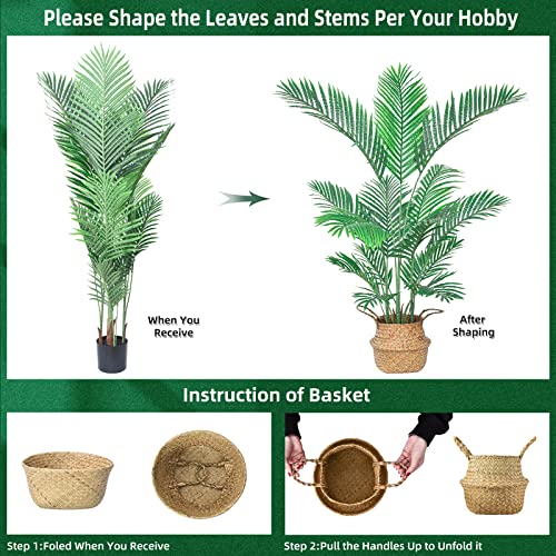 Hanamono 4.59Ft Artificial Palm Tree,Potted Faux Plants Large Tropical Areca Palm Trees Home Decor Indoor Outdoor 15 Trunks For Living Room/Bedroom/Office/Housewarming Gift W/Planter & Seagrass Basket #TOP3