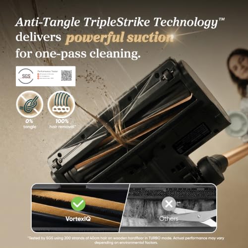 Image of Levoit VortexIQ Cordless Vacuum Cleaner for Pet Hair, 50-Min Runtime | Powerful Suction, NeoSight Green Light Dust Reveal, Anti-Tangle Brush, Self-Standing, 180 Lay-Flat Design, HEPA Filter