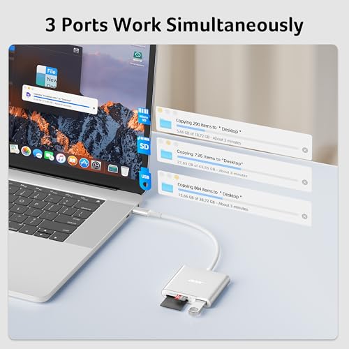 Image of Acer SD Card Reader USB C, 3 in 1 Memory Card Reader with Dual Slots /USB3.0 | Aluminum Micro SD Card Adapter for iPhone 17 /16 /15 Compatible with Camera, Android, MacBook Neo /Pro /Air, Laptop-Silver