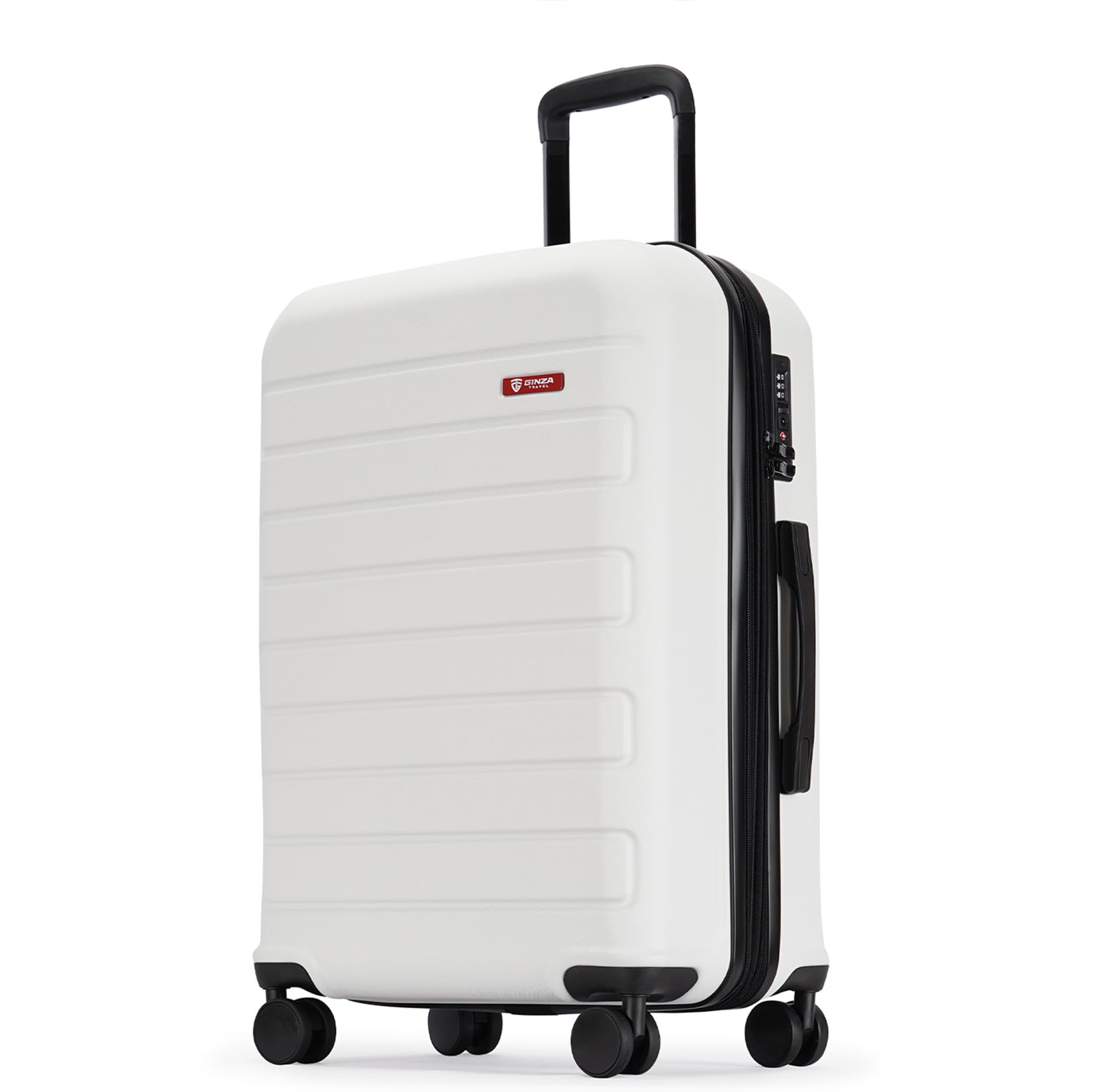 GinzaTravel Suitcase with 4 Double Spinner Wheels Hard Shell Hand Luggage Small 20 Inch/Medium 24 Inch/Large 28 Inch Durable Anti-Scratch Travel Trolley, 2 Years Warranty, White,