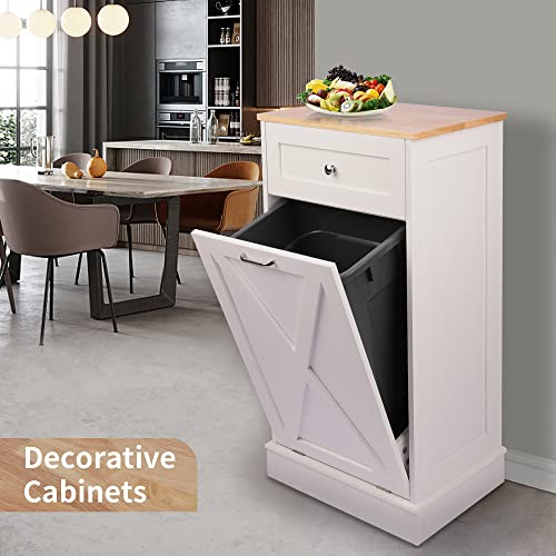 Tolead 573622 Tilt Out Trash Cabinet,Antique-Style Barn Door Kitchen Island With Solid Wood Tabletop & Drawer, Pet Proof Trash Can thumb #3