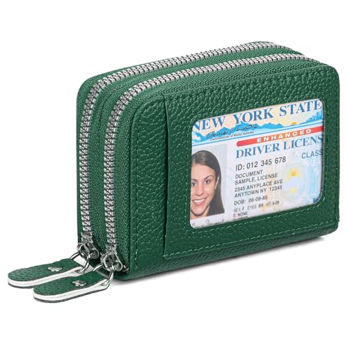 Image of RNIEGA Credit Card Holder Wallet RFID Blocking Leather Small Wallet for Women Double Zipper Wallet with ID Window