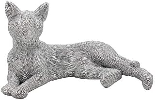 The Leonardo Collection Glittery Diamante Silver Art Figurine Lying Down Cat 29cm
