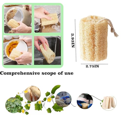 Image of 3-Pack Natural Dish Sponge Natural Loofah Sponges - Handheld Kitchen Dish Scrubber for Grease Removal, Plastic-Free Cleaning Tool