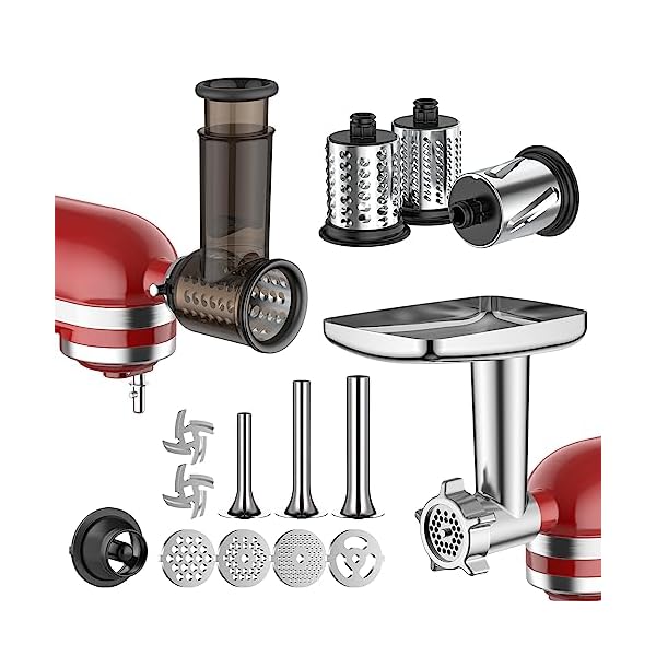 Meat Grinder & Slicer Shredder Attachment for Kitchenaid Stand Mixer, Includes Metal Meat Grinder, Sausage Stuffer, Meatball Accessories, Slicer Shredder Set for Kitchenaid Mixer Attachments By GVODE Meat Grinder & Slicer Shredder Attachment for Kitchenaid Stand Mixer, Includes Metal Meat Grinder, Sausage Stuffer, Meatball Accessories, Slicer Shredder Set for Kitchenaid Mixer Attachments By GVODE