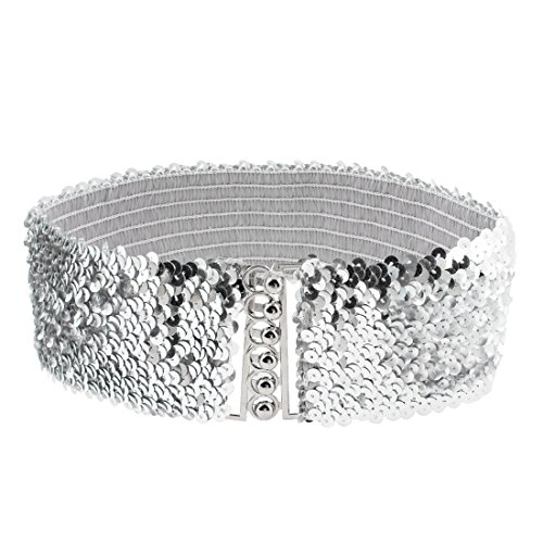 Allegra K Woman Sequin Detail 7cm Wide Textured Strentchy Waist Cinch Belt Waistbelt