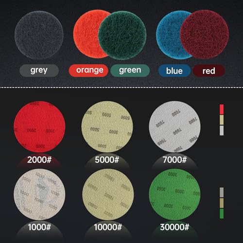 WEWINK PLUS 3 Inch 46 Pieces Headlight Restoration Kit with ¼” ⅛” Shank, Backer Pads, Wool Pads, Interface Pads, Scouring Pads, Polishing Pads, Sanding Discs, Great for Cars, Trucks, SUVs