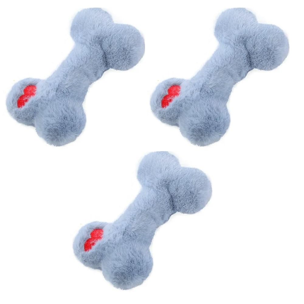 Juguetes para Perros. Juguetes for Perros con Forma de Hueso de Peluche Vocal, Juguetes interactivos Resistentes a Las mordeduras, 3 Piezas, Color Azul.(Blue)