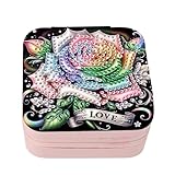 DCIDBEI Diamant Painting Bilder DIY Schmuckkästchen Tragbarer Reise Schmuckbox Damen Klein für Ringe Ohrringe Halskette für Fraue Ehefrau Diamond Painting Schmuckkoffer Klein Schmuckkasten Rose