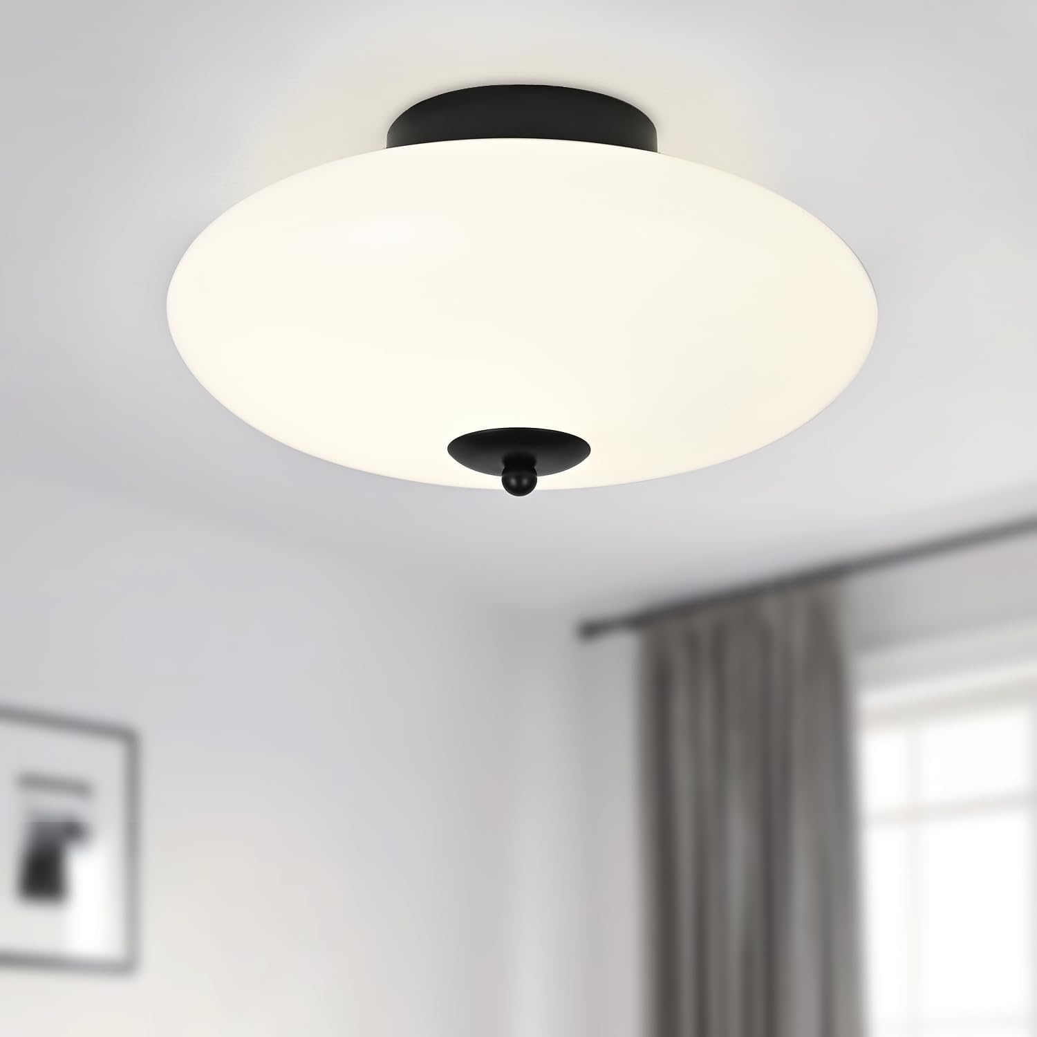 Mid-Century Modern Flush Mount Ceiling Light,LED Black Light Fixture with Glass Shade,4000K Vintage Hallway Close to Ceiling Lamp for Entryway Kitchen Bedroom(11.8 Inch Not Dimmable)