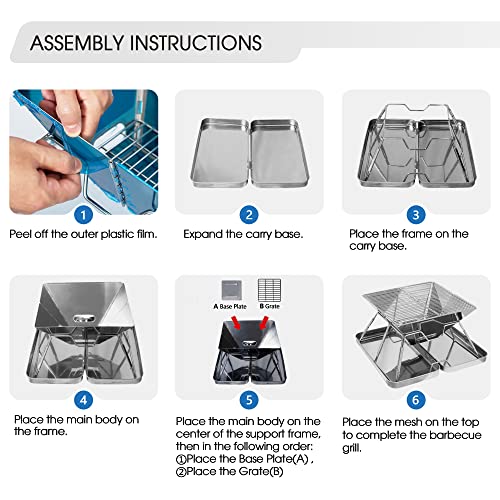 Fltom Portable Charcoal Grill, Folding Stainless Steel Camping Fire Pit, Backpacking Grill For Outdoor Cooking Hiking Camping Picnics #TOP6