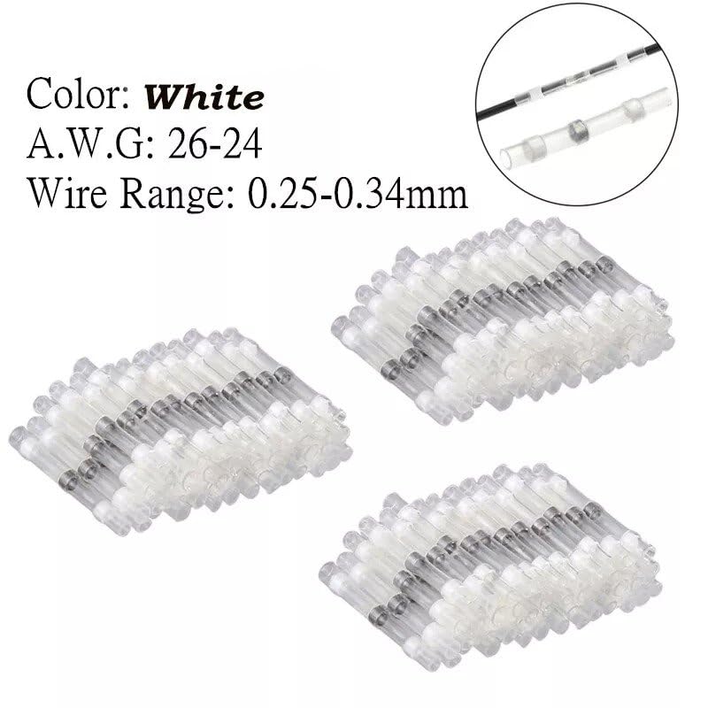50 Pcs of Solder Sleeve Heat Shrink Butt Wire Connectors Seal White Terminals
