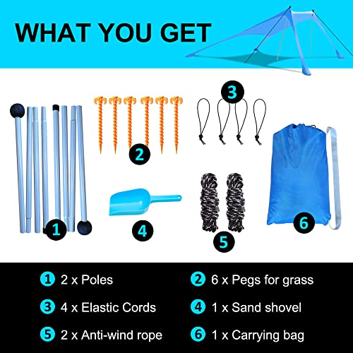 Thereugokinexio 001 Beach Canopy Tent Sun Shade With Upf 50+ Uv Protection, Beach Tent Sun Shelter thumb #6