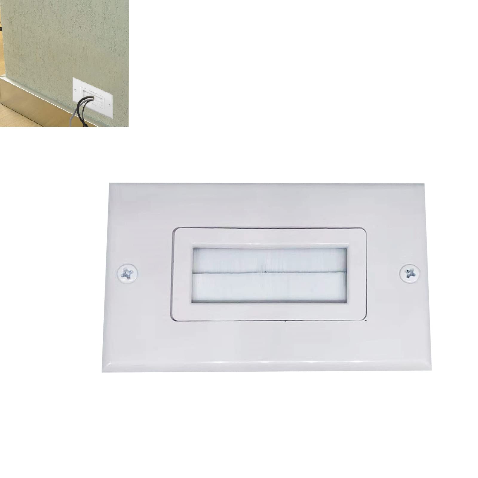 XINYUXUANXUAN Brush Wall Plate Double Gang White Faceplate Brush Plate Cable with 2 Screws Universal Brush Faceplate for Wall-Mounted Installation Tidy Cable Pass Through Insert