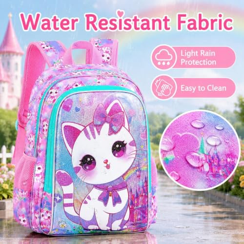 Image of CCJPX 3PCS Cat Backpack for Girls, 16 inchKids Preschool Bookbag with Lunch Box, Cute Water Resistant Elementary School Bag for Teen Kindergarten Toddler