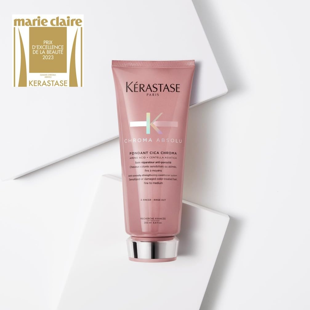 Kérastase, Chroma Absolu, Routine Idratante per Capelli Colorati Sensibilizzati o Danneggiati, Con Centella Asiatica, Shampoo Bain Chroma Respect + Balsamo Fondant Cica Chroma + Siero Thermique Chroma