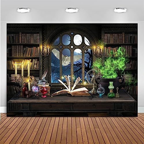 Mocsicka Wizard Magic Bookshelf Backdrop Witch Cauldron Halloween Party Decoration Magic Theme Birthday Party Banner Photo Studio Props (Brown, 7x5ft(82''x60'')) Mocsicka Wizard Magic Bookshelf Backdrop Witch Cauldron Halloween Party Decoration Magic Theme Birthday Party Banner Photo Studio Props (Brown, 7x5ft(82''x60''))