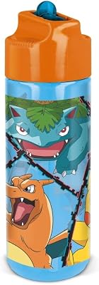 Pokémon Trinkflasche Kinder 540 ml – transparente Strohhalmflasche mit klappbarem Trinkhalm, BPA- und phthalatfrei – Wasserflasche aus Kunststoff für Schule, Kindergarten, Sport und Ausflüge