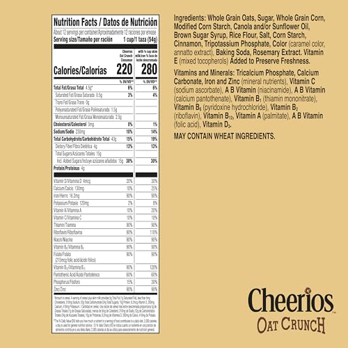 Image of Cheerios Oat Crunch Cinnamon Oat Breakfast Cereal, Family Size, 24 oz (Pack of 4)