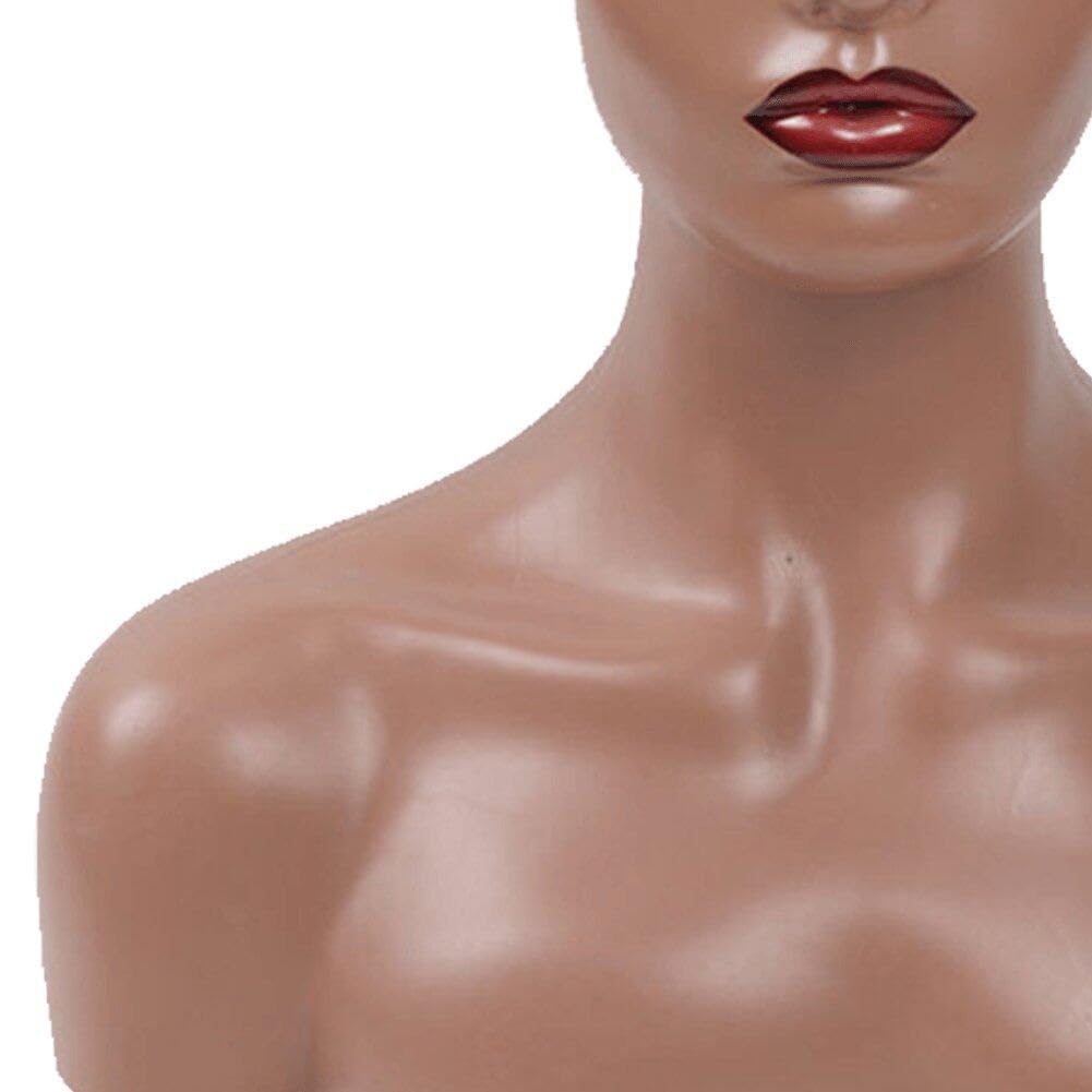 Weiblicher Realistischer Mannequin-Kopf Schultern, Afrikanisches Perücken-Display-Modell, Dunkelbraun, Beige Farben, Kopf Für Hut, Brille