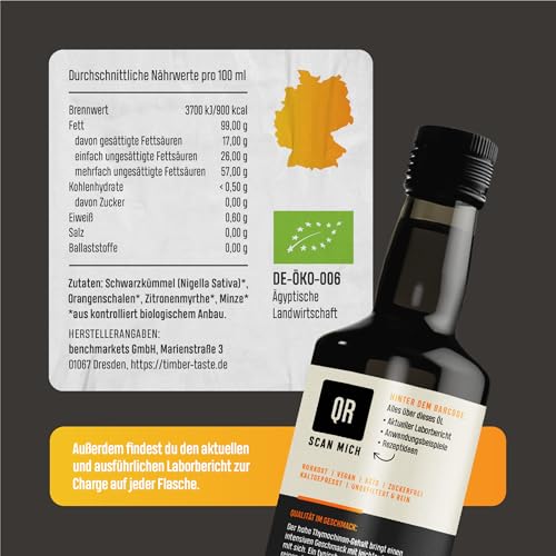 Black Seed Oil Schwarzkümmelöl mit Orange-Minze Geschmack (250ml) – Nigella Sativa Schwarzkümmel Öl ungefiltert, kaltgepresst & hohem Thymochinongehalt