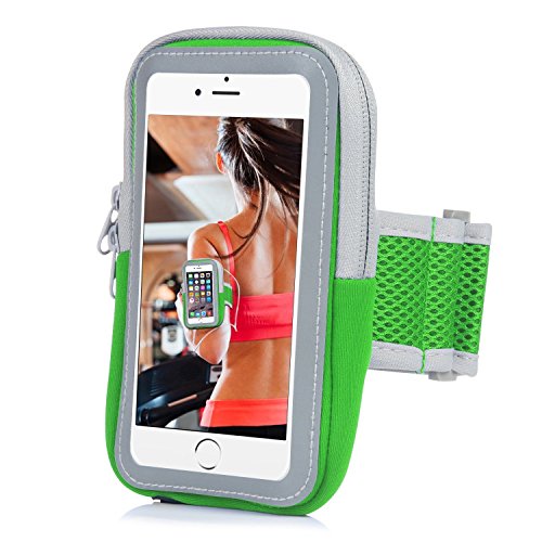 Yostyle Sports Armband Sweatproof Running Armbag Gym Fitness Workout Cell Phone Case with Key Holder Wallet Card Slot for iPhone X 8 7 6 6s Plus Samsung Galaxy S5 S6 S7 S8 Edge 5.5 Inch (Green)