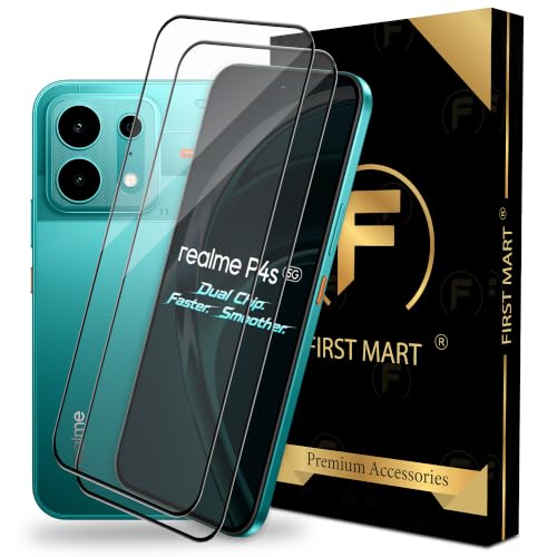 Image of FIRST MART Tempered Glass Screen Protector for Realme P4s 5G - Full-Glue Screen Guard, 3D Edge to Edge, HD Clear, Bubble-Free, Case-Friendly, Black, Pack of 2