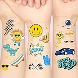 House of Balloons Surf Party Temporary Tattoos - 10 sheets | Race Car, Surfer, Happy Dude, Checkered, Happy Face Party, Emoji, Boy Birthday Party supplies, Blue tattoos