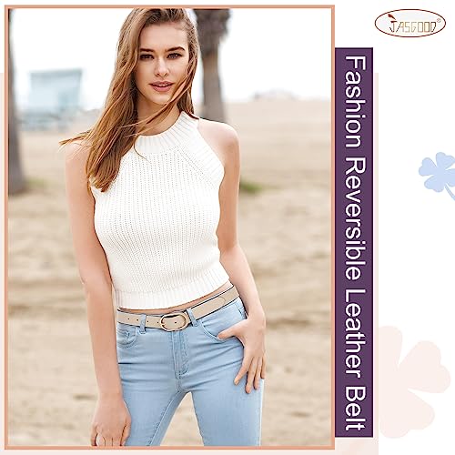 JASGOOD Women Reversible Leather Belt for Jeans Pants Fashion Leather Belt with Gold Buckle3