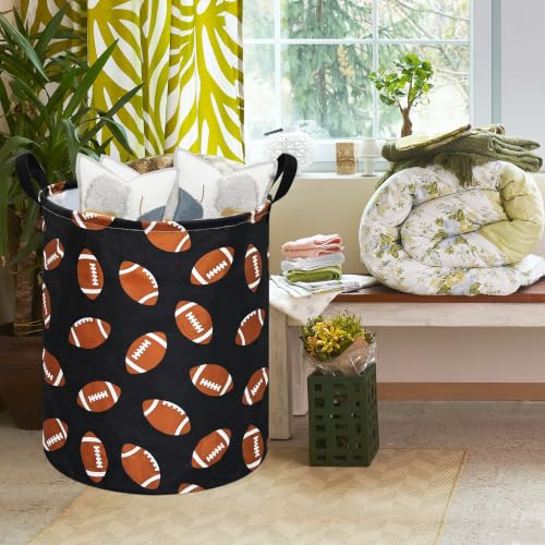 Image of MAIZMZ Rugby Sport Print Storage Basket Kids Hamper, 15.7 inchD x19.7 inchH,Waterproof Lining, Leather Handles, Collapsible for Laundry, Sports Gear, Boys Gift