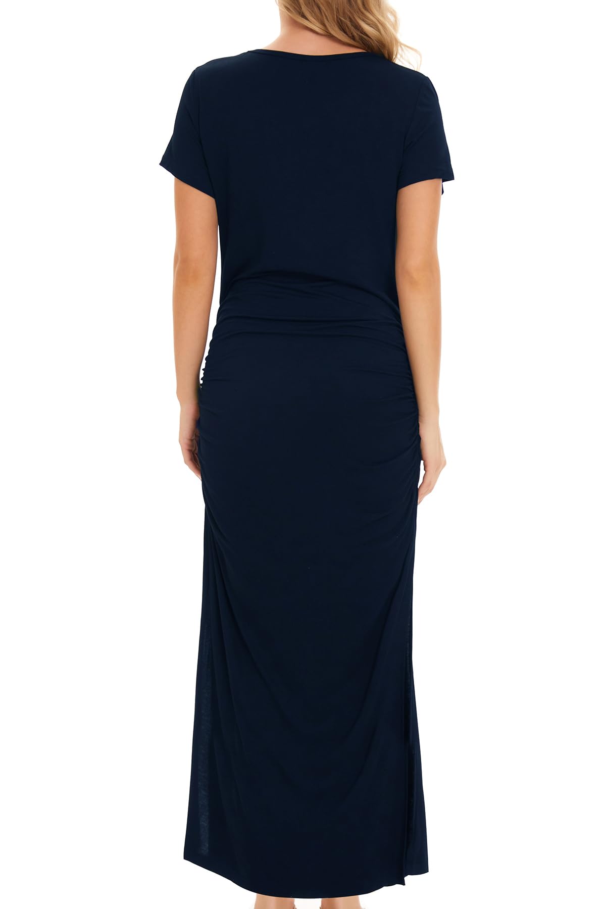 Smallshow Femme Longue Robe Grossesse Fente latérale Robes Maternité Navy S