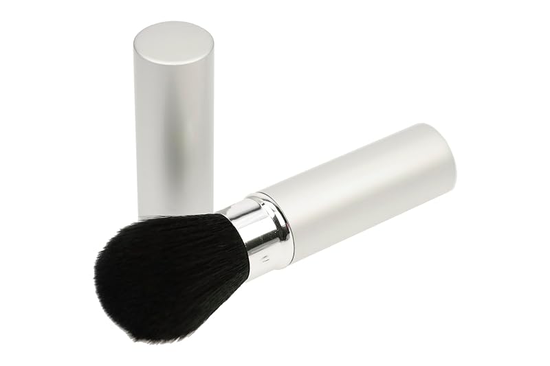 Fantasia Pincel Retrátil para Maquiagem com Pelos de Cabra, Cabo Prateado, 12 cm
