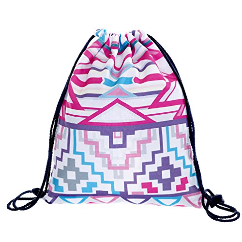 Loomiloo Beutel Turnbeutel Aztec Weiß Pink Streifen White Stripes Beuteltasche Hipster Bag Gymsack Festival Tasche