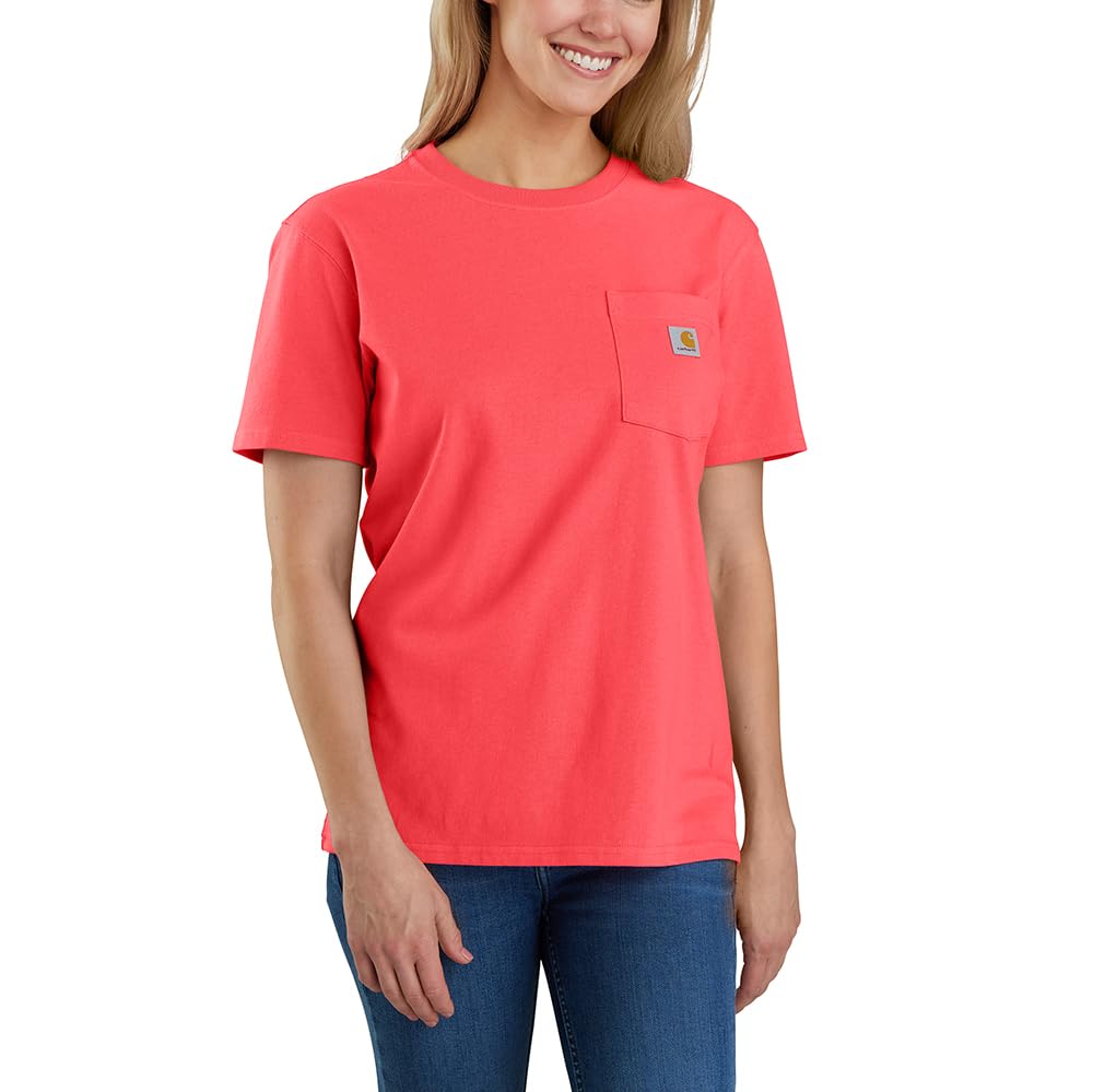 Carhartt Women's Loose Fit Heavyweight Short-Sleeve Pocket T-Shirt, Coral Glow, M