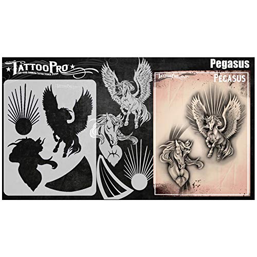 Tattoo Pro Stencils - Pegasus, Mylar Airbrush Tattoo Template, Reusable Face Paint Stencil