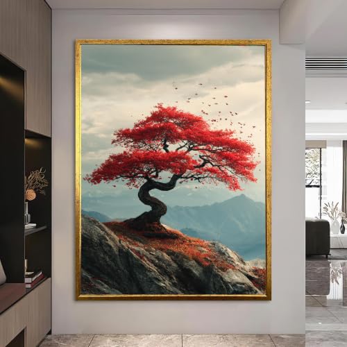 Érable rouge sur toile imperméable pour mur extérieur tableau de montagne anti-humidité 21x30