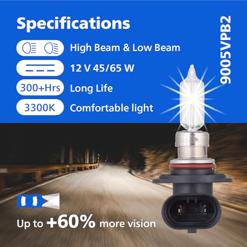 Image of Philips Automotive Lighting 9005 Visionplus Upgrade Halogen Headlight Bulb, Pack Of 2, Black