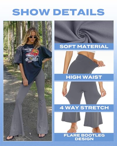 Sundwudu Black Flare Yoga Pants for Women - Soft High Waist Bootcut Leggings Tall & Long Bootleg Pants for Women