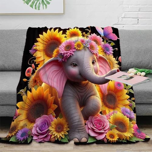 Couverture éléphant imprimée 3D douce et chaude microfibre plaid canapé 150x200cm