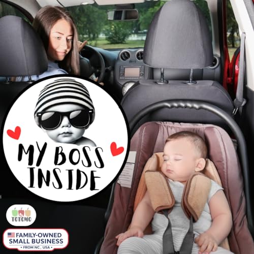 Image of TOTOMO Baby on Board Sticker for Car | My Boss Inside Sticker Set - Funny Car Decals, Cute Durable Vinyl Safety Signs for Windows, Bumpers, or Nursery Doors - Peel-and-Stick