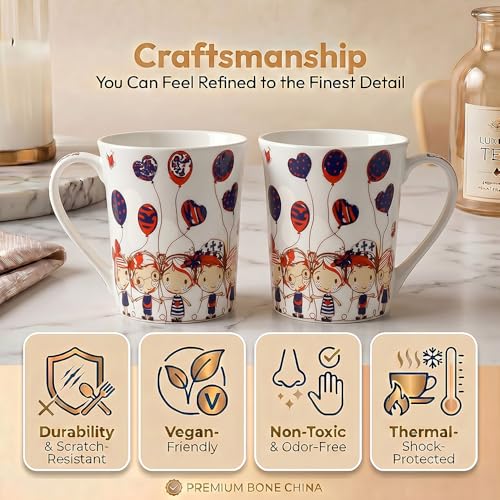 Image of UPC Premium Bone China Coffee Mug Set of 2 | Elegant Ceramic Tea & Coffee Cups for Home, Office & Cafe | Lightweight, Durable, Microwave & Dishwasher Safe Mug Set | Luxury Drinkware Collection